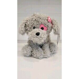Valentine Puppy Dog with Pink Heart Patch Plush Grey Shaggy Love Stuffed Animal